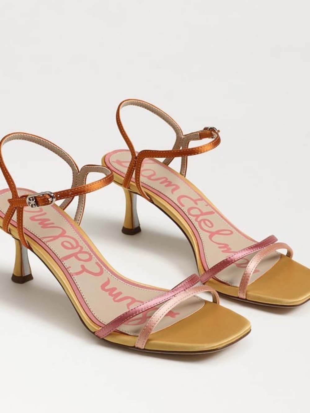 Sam Edelman Pink and Metallic Bronze Strappy Kitten Heels